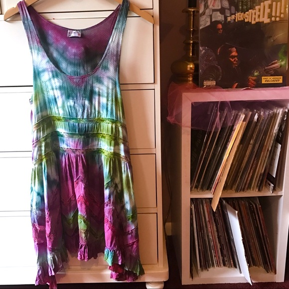 Free People Dresses & Skirts - FP x DP Custom Slip Dress Rare Voile Trapeze Lace Free People Intimately Tie Dye